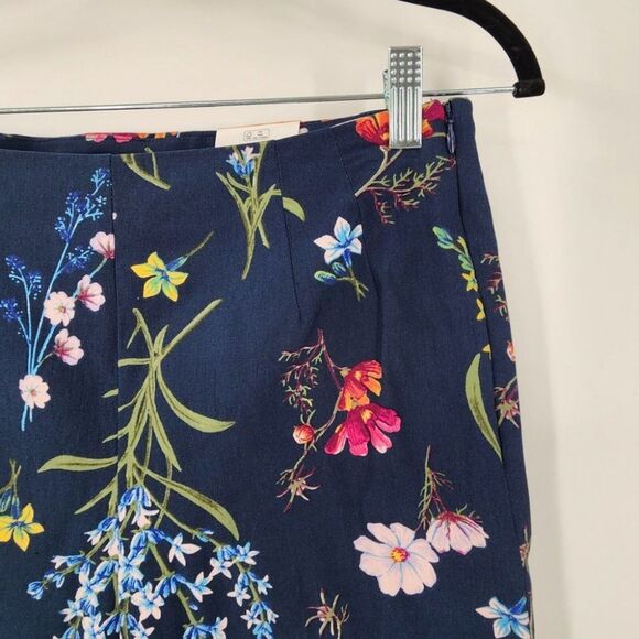 NWT TIME AND TRU Floral Stretch Pants Womens Size 10 Navy Blue High-Rise - Picture 2 of 6
